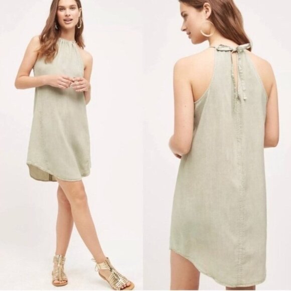 Anthropologie Cloth & Stone Halter Neck Mini Dress in Sage Green‎ Women's Small - Picture 1 of 10
